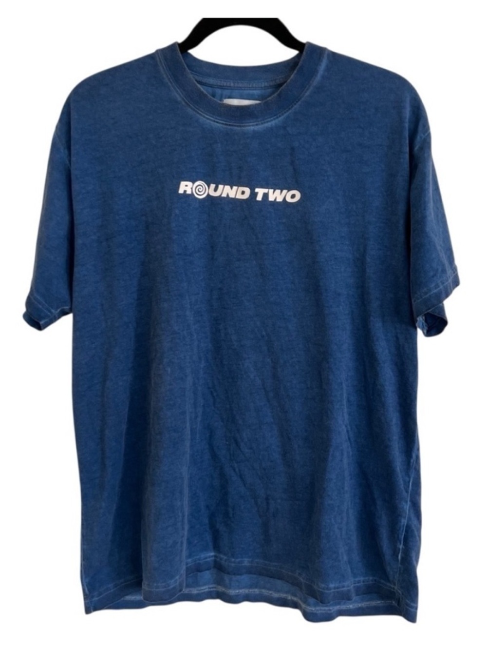 Round Two Blue Acid Wash Classic Logo Tee Medium